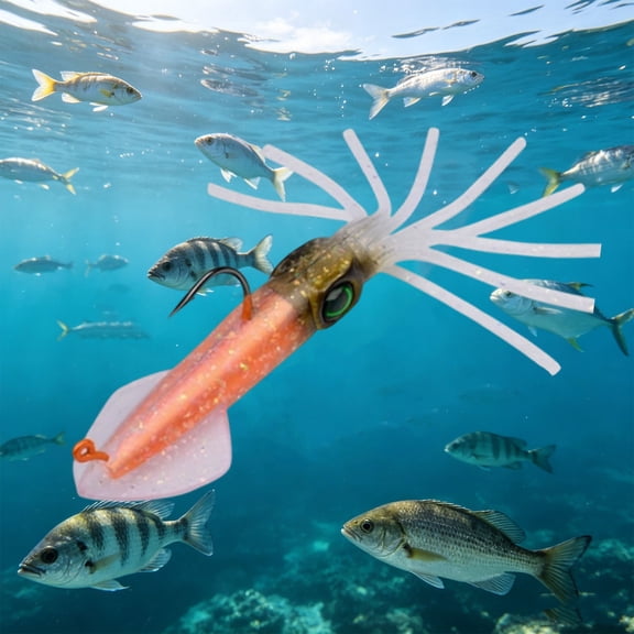 Glow in the Dark Squid Fishing Lure, 5.3" Soft Artificial Bait with 3D Eyes, Realistic Saltwater Freshwater Jig for Bass Trout and Salmon