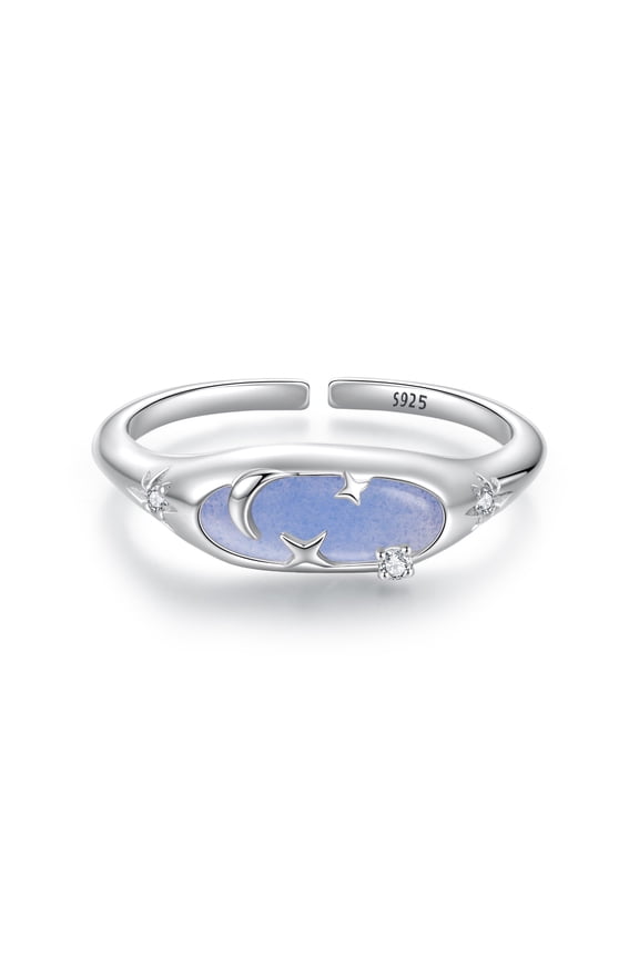 Glow-in-the-Dark Starry Sky Open Ring 925 Sterling Silver Minimalist Elegant Everyday Wear