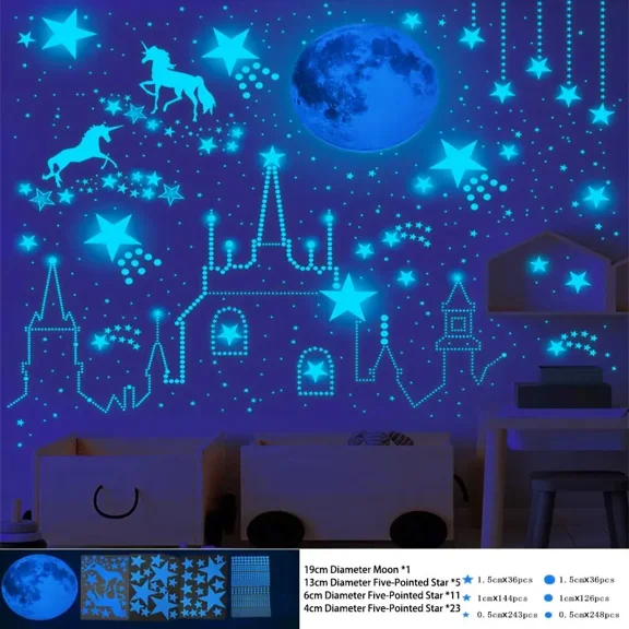 Glow-in-the-Dark Stars and Moon Wall Decals – Fluorescent Ceiling Star Stickers, Decorative Self-Adhesive 3D Luminous Starry Sky Pattern Night Sky Decorations for Kids Bedroom, Baby Room & Home Décor