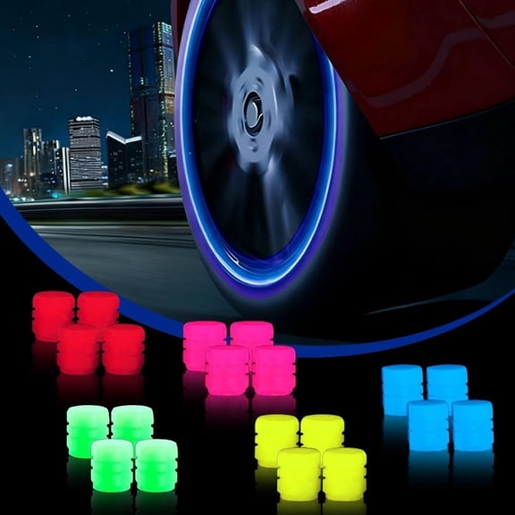 Glow in the Dark Tire Caps - Fluorescent Luminous ABS Air Covers for Cars Trucks SUV Motorcycle and Bike Wheels