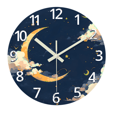 Glow in the Dark Wall Clock Slient Non-Ticking - Moon Wall Clocks Battery Operated 16 Inch - Blue Large Wall Clock for Classroom