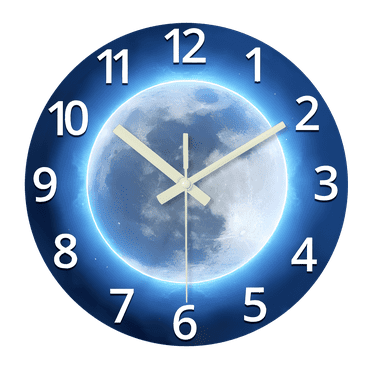 Glow in the Dark Wall Clock for Kid bedroom - Earth Slient Wall Clock Non Ticking - Small Blue Wall Clocks Battery Operated 12 Inch