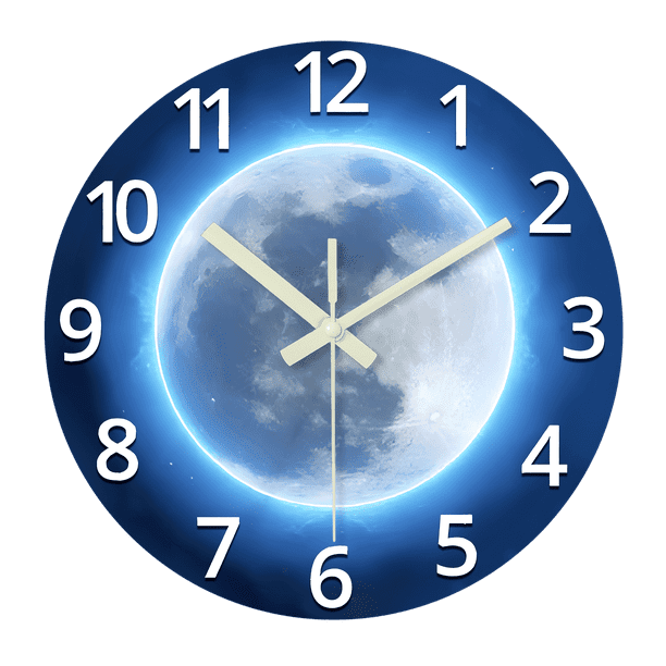 Glow in the Dark Wall Clock for Kid bedroom - Earth Slient Wall Clock Non Ticking - Small Blue Wall Clocks Battery Operated 12 Inch