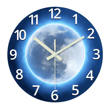 Glow in the Dark Wall Clock for Kid bedroom - Earth Slient Wall Clock Non Ticking - Small Blue Wall Clocks Battery Operated 12 Inch