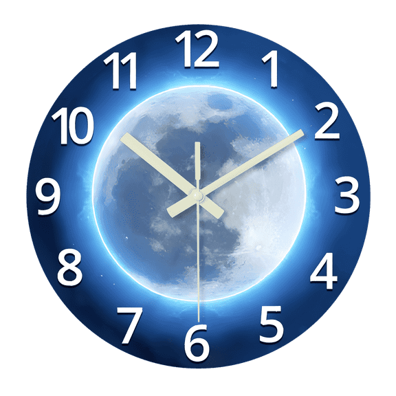 Glow in the Dark Wall Clock for Kid bedroom - Earth Slient Wall Clock Non Ticking - Small Blue Wall Clocks Battery Operated 12 Inch