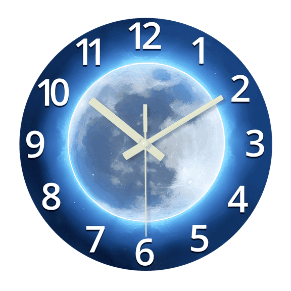 14 Inch Glow in the Dark Wall Clock Slient Wall Clocks Battery Operated Blue Moon Luminous Wall Clock