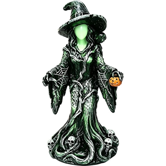 Glow-in-the-Dark Witch Resin Figurine - Halloween Decorative Accent with Luminous Effect - Premium Polyresin Miniature for Porch, Garden, Shelf, or Tabletop Display