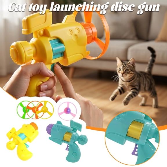 Glow-in-the-dark Flying Disc Cat Launcher Set with Flying Propeller Outdoor Interactive Toy for Cats - Green