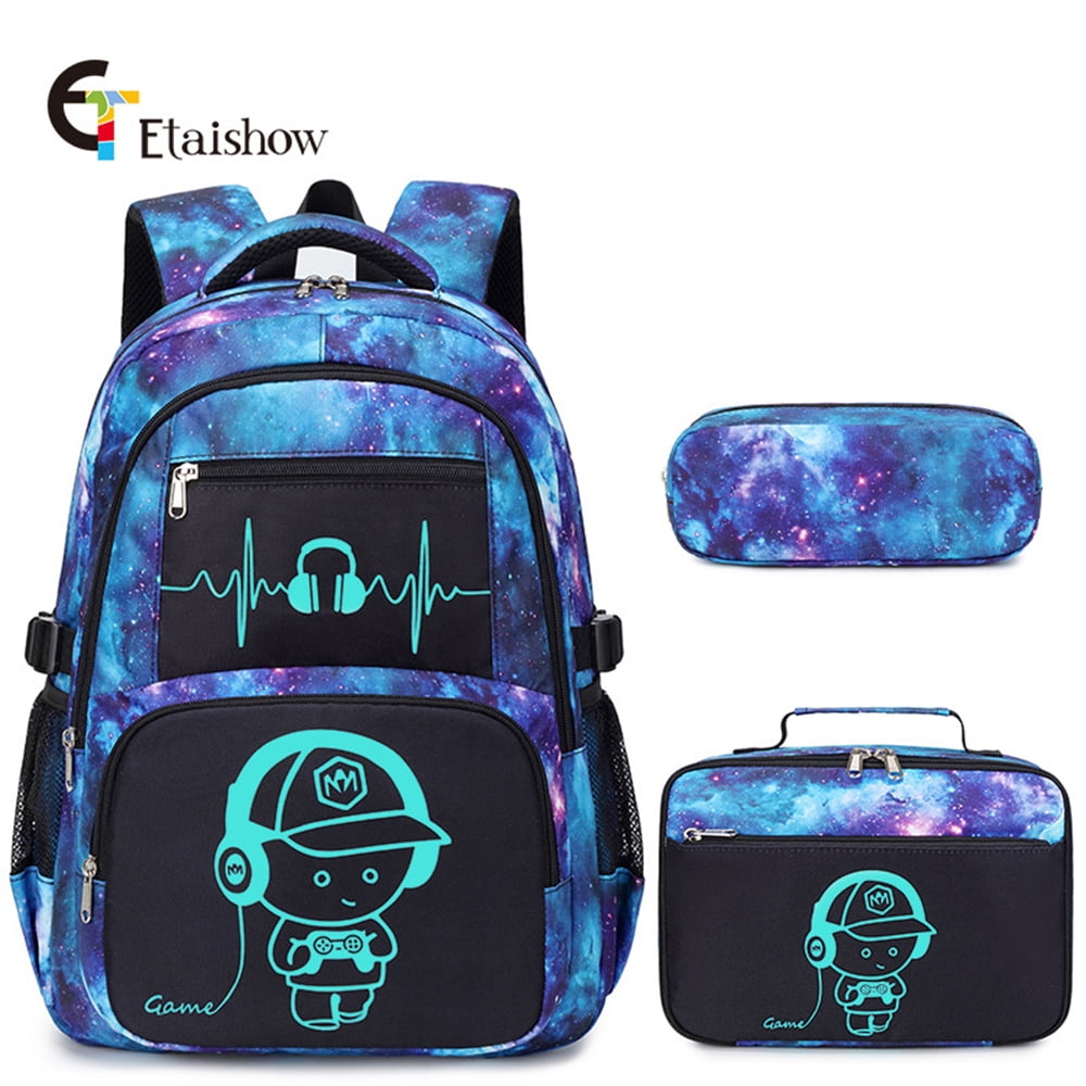 Glowinthedark (fluorescent) school bag 3piece set Double zipper
