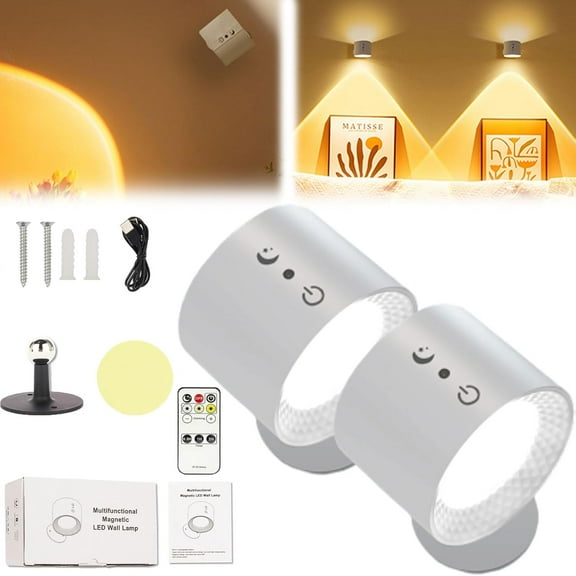 Glow right Smart Lights, Glow right Lights, Smart+ Halo Lux, Rechargeable 3 Color Temperatures Dimmable Magnetic 360° Rotation Cordless (2PCS, White,3 Color Temperature RGB Colorful Models)