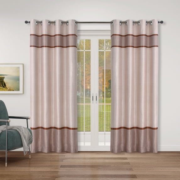 Rather Bather Itten Striped Grommet Room Darkening Curtain Panel Set of 2 - 80"x84" (Coffee)