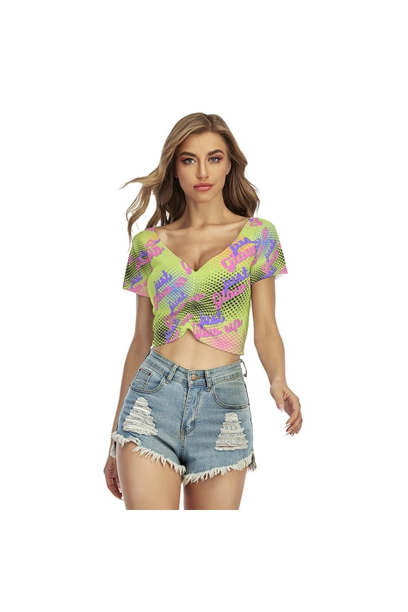 Glow up Gear All-Over Print Women's Raglan Drawstring Front Crop Tee