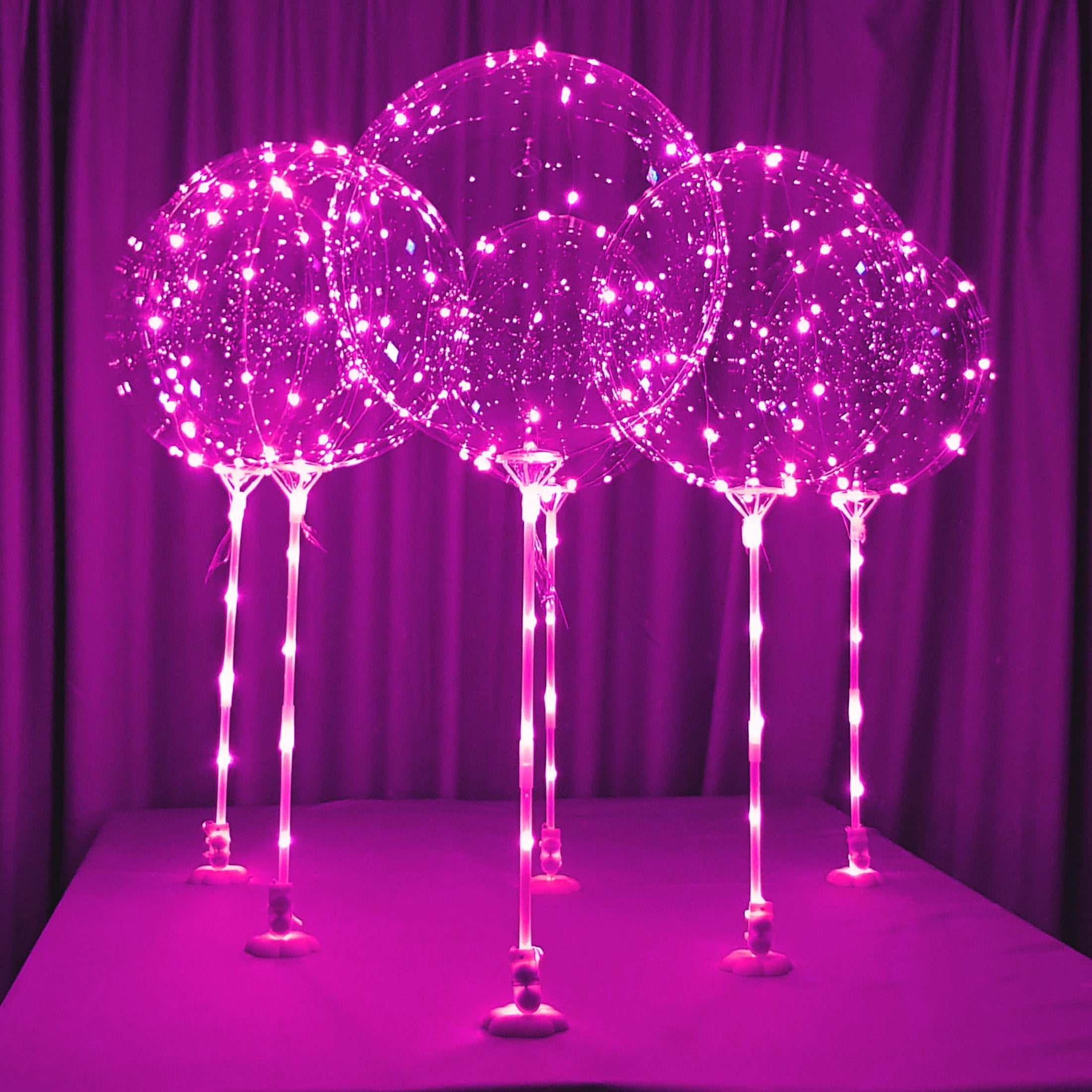 GlowBalloons Set: 6 Pink LED Balloons with Sticks and Stands for ...