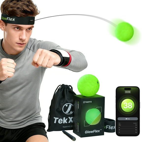 GlowFlex Boxing Reflex Ball Glow-in-the-Dark, Counter App & TekXYZ Online Community, Ideal Gifts for Christmas