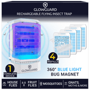 GlowGuard Cordless Rechargeable Bug Trap; Catches Fruit Flies, Gnats & Mosquitoes; White, 1 Device + 4 Refills