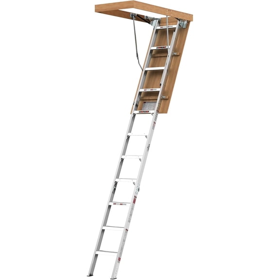 GlowPlume 10 Foot Aluminum Attic Ladder Pull Down System, Drop Down Ladder Stairs for Attic Access, Foldable Loft Ladder for 22.5" x 54" Rough Opening, for 7.6-10.25 ft Ceilings, 350 lb Load Capacity