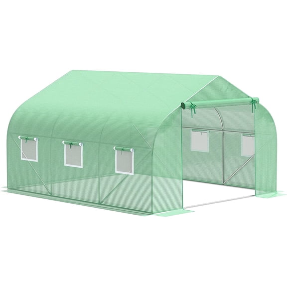 GlowPlume 11.5' x 10' x 6.5' Outdoor Walk-in Greenhouse, Tunnel Green House with Roll-up Windows, Zippered Door, PE Cover, Heavy Duty Steel Frame, Green