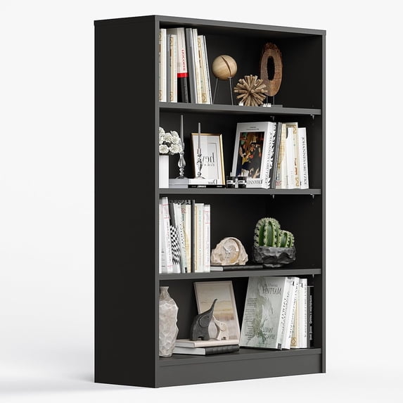 GlowPlume 48 Inch Tall Bookcase,4 Shelf Bookshelves,Adjustable Bookshelf for Home Office,Black