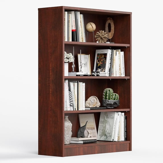 GlowPlume 48 Inch Tall Bookcase,4 Shelf Bookshelves,Adjustable Bookshelf for Home Office,Cherry