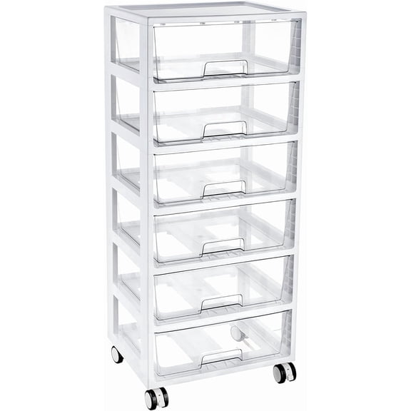 GlowPlume 6-Tier Rolling Cart with Deep Drawers, Clear Plastic Storage Organizer for Art & Craft Supplies, Toy, Office, Classroom, Bedroom, Bathroom