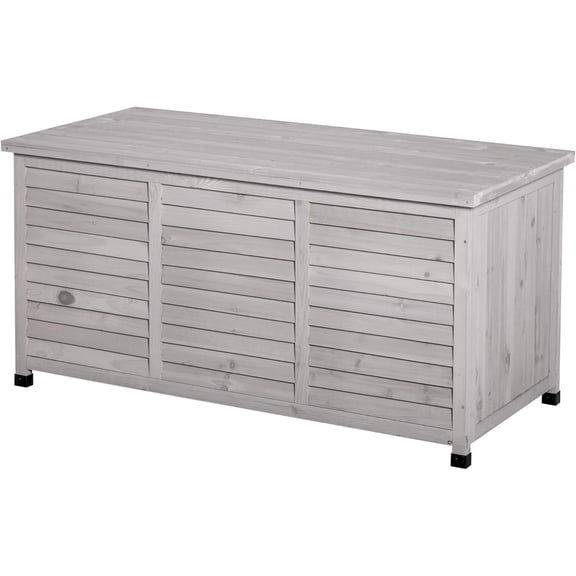 GlowPlume 75 Gallon Wooden Deck Box, Outdoor Storage Container with Aerating Gap & Weather-Fighting Finish, Grey