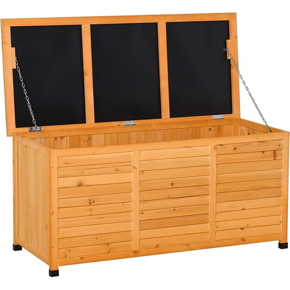 GlowPlume 75 Gallon Wooden Deck Box, Outdoor Storage Container with Aerating Gap & Weather-Fighting Finish, Yellow