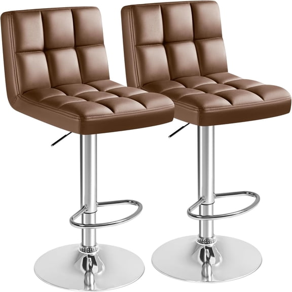 GlowPlume Bar Stools Modern Pu Leather Swivel Adjustable Hydraulic Bar Stool Square Counter Height Stool Set of 2 (Brown)