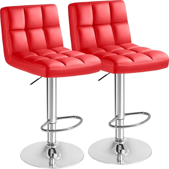 GlowPlume Bar Stools Modern Pu Leather Swivel Adjustable Hydraulic Bar Stool Square Counter Height Stool Set of 2 (Red)