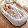 thumbnail image 1 of GlowPlume Human Dog Bed for Adults, 75"x43"x10" Human Size Dog Bed, Orthopedic, Waterproof Removable Washable Cover, Soft Calming Lounger for People & Pets, Light Grey, 1 of 8