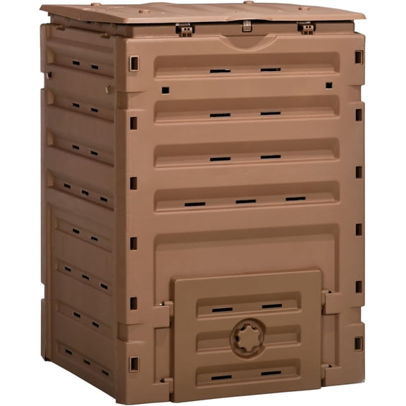GlowPlumes 120 Gallon Outdoor Compost Bin, Large Garden Composter with 80 Vents, Dual Sliding Doors, BPA-Free Tumbling Compost System (Brown)