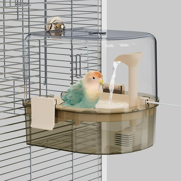 Automatic Bird Baths for Cage – Indoor Parakeet Bath with Pump, Bird Shower with 2 Modes Running Water, Bird Cage Accessory for Pet Birds Conure Budgies Cockatiels Lovebird (Light Brown)