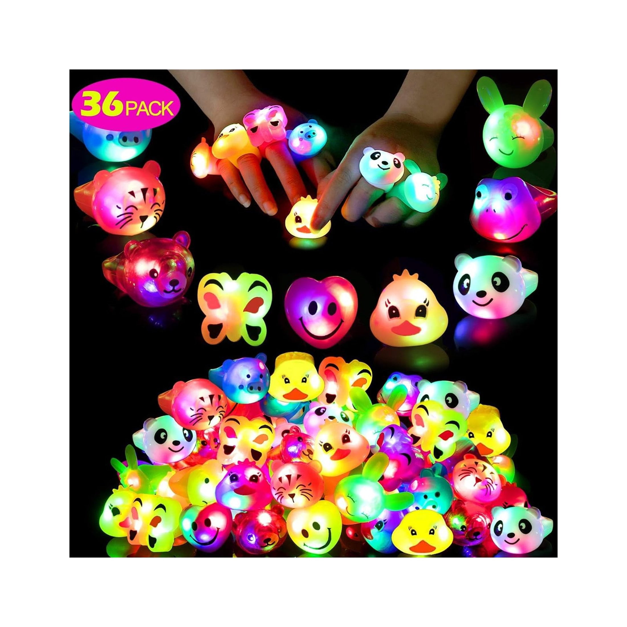 GlowRingz Party Pack - 36 LED Light Up Rings for Kids Birthday Favors ...