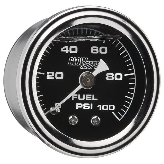 GlowShift | 1-1/2 (38mm) 100 PSI Liquid Filled Black Mechanical Fuel Pressure Gauge for Cars and Trucks