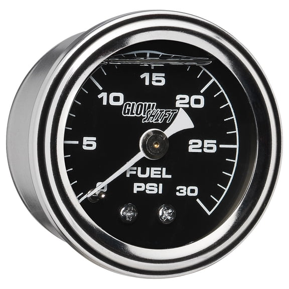 GlowShift | 1-1/2 (38mm) 30 PSI Liquid Filled Black Mechanical Fuel Pressure Gauge for Cars and Trucks