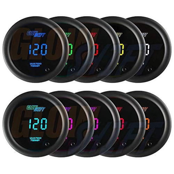 GlowShift 10 Color Digital 300 F Water Coolant Temperature Gauge Kit - Includes Electronic Sensor - Multi-Color LED Display - Tinted Lens - for Car & Truck - 2-1/16" (52mm)