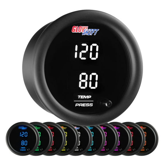 GlowShift | 2-1/16" (52mm) 10 Color Digital Series Dual Temperature & Pressure Gauge for Cars and Trucks