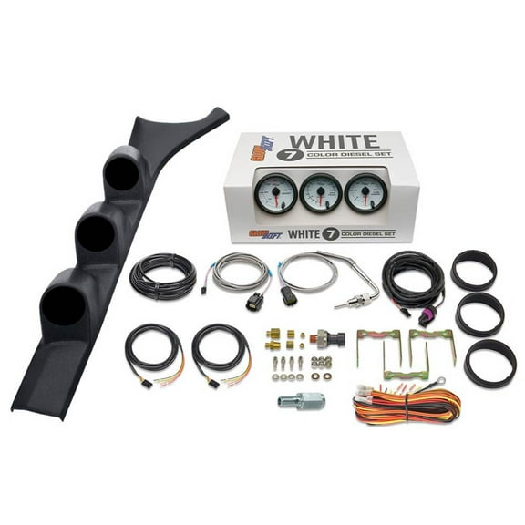 GlowShift | 1986-1993 Dodge Ram 12 Valve Cummins Black Triple Gauge Pillar Pod with White 7 Color Series 60 PSI Boost Gauge, 1500F Pyrometer EGT Gauge & 30 PSI Fuel Pressure Gauge