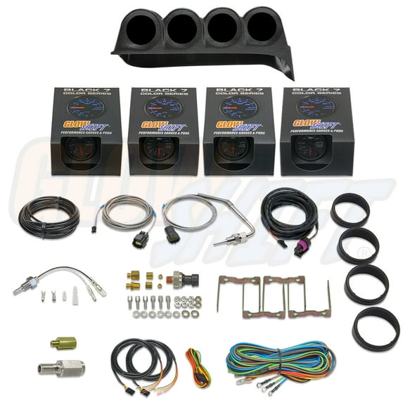 GlowShift 1986-1993 Dodge Ram Cummins Quad Dashboard Gauge Package with Black 7 Color DS5 Gauge Set
