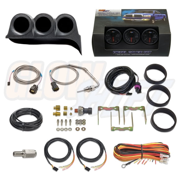 GlowShift 1986-1993 Dodge Ram Cummins Triple Dashboard Gauge Package with Black 7 Color DS2 Gauge Set