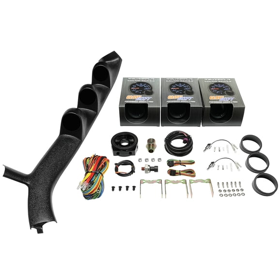 GlowShift | 1987-1993 Ford Mustang Triple Gauge Pillar Pod with Tinted 7 Color Series Oil Temperature Gauge, Water Temperature Gauge & Volt Gauge