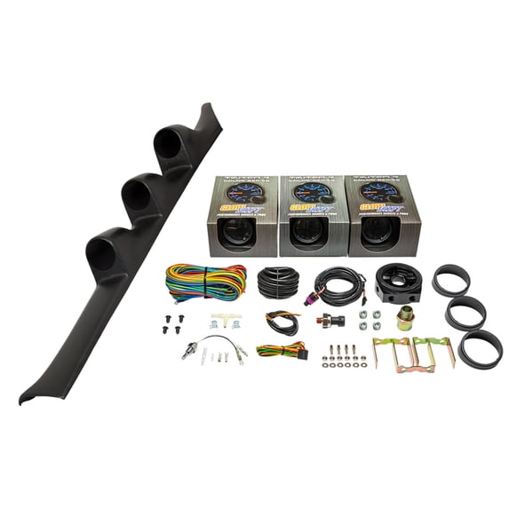 GlowShift | 1992-1995 5th Gen Honda Civic Black Triple Pillar Pod with Tinted 7 Color Series 30 PSI Boost Vac Gauge, 100 PSI Oil Pressure Gauge & Water Temp Gauge