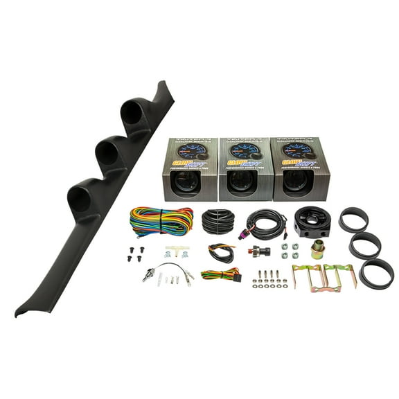 GlowShift | 1992-1995 5th Gen Honda Civic Black Triple Pillar Pod with Tinted 7 Color Series 30 PSI Boost Vac Gauge, 100 PSI Oil Pressure Gauge & Water Temp Gauge