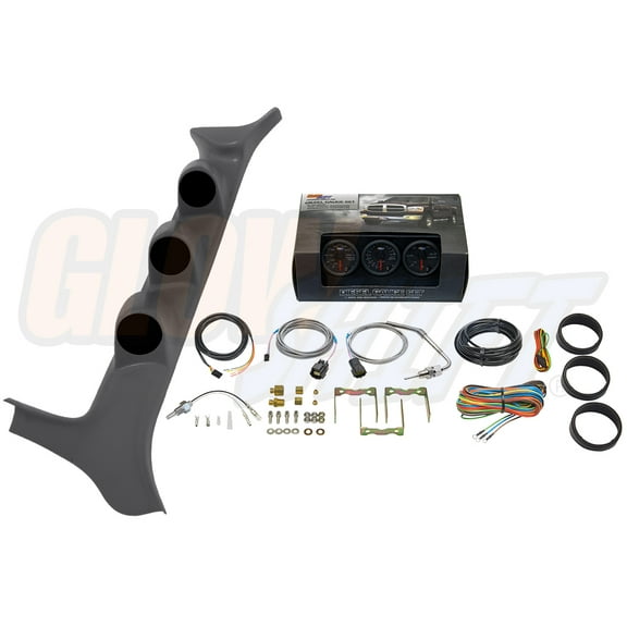 GlowShift | 1992-1997 OBS Ford F-Series Gray Triple Pillar Pod with Black 7 Color Series 60 PSI Boost Gauge, 1500 Pyrometer Exhaust Gas Temperature Gauge & Trans Temp Gauge