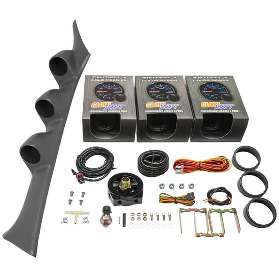 GlowShift | 1995-1999 2nd Gen Mitsubishi DSM Eclipse Dark Gray Triple Pillar Pod with Tinted 7 Color Series 30 PSI Boost Vac Gauge, 100 PSI Oil Pressure Gauge & Narrowband AFR Gauge
