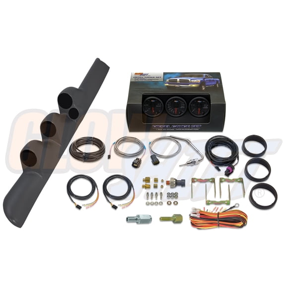 GlowShift 1998-2002 Dodge Ram Cummins with Speaker Gray Triple Gauge Package with Black 7 Color DS2 Gauge Set