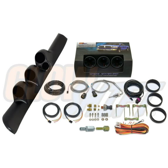 GlowShift | 1998-2002 2nd Dodge Ram 5.9 Cummins Triple Pillar Pod with Tinted 7 Color Series 60 PSI Boost Gauge, 1500 Pyrometer Exhaust Gas Temperature Gauge & 30 PSI Fuel Pressure Gauge