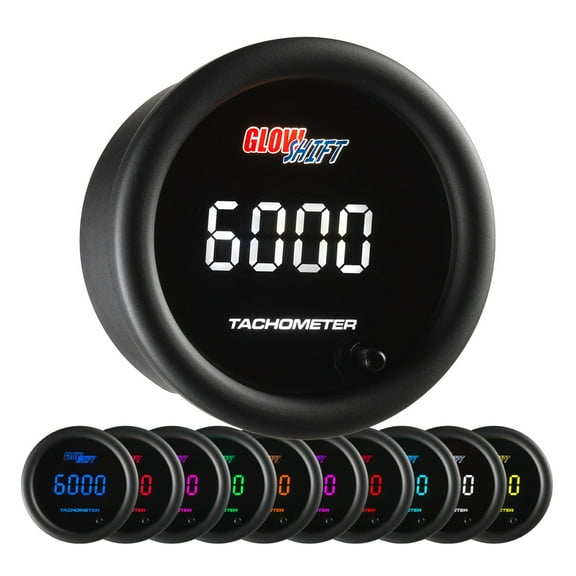 GlowShift | 2-1/16 (52mm) 10 Color Digital Series Tachometer RPM Gauge for Cars and Trucks