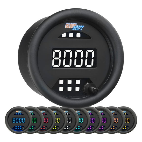 GlowShift | 2-1/16" (52mm) 10 Color Digital Series Tachometer RPM Gauge with Built-In Shift Light