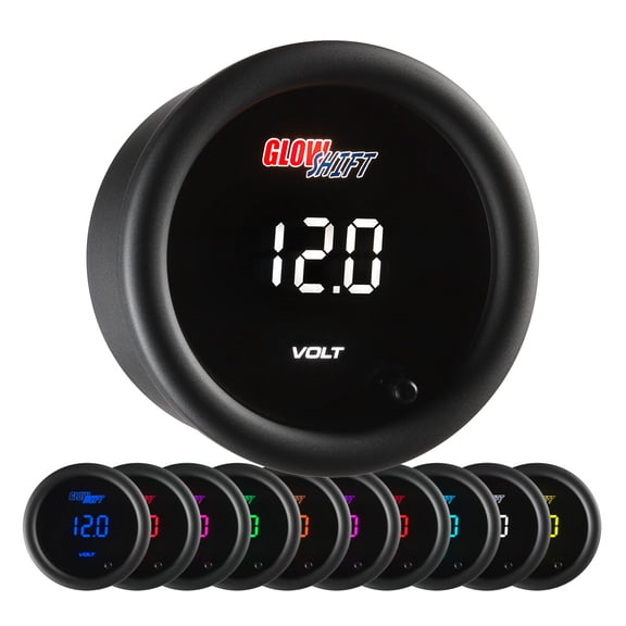 GlowShift | 2-1/16 (52mm) 10 Color Digital Series Volt Gauge for Cars and Trucks