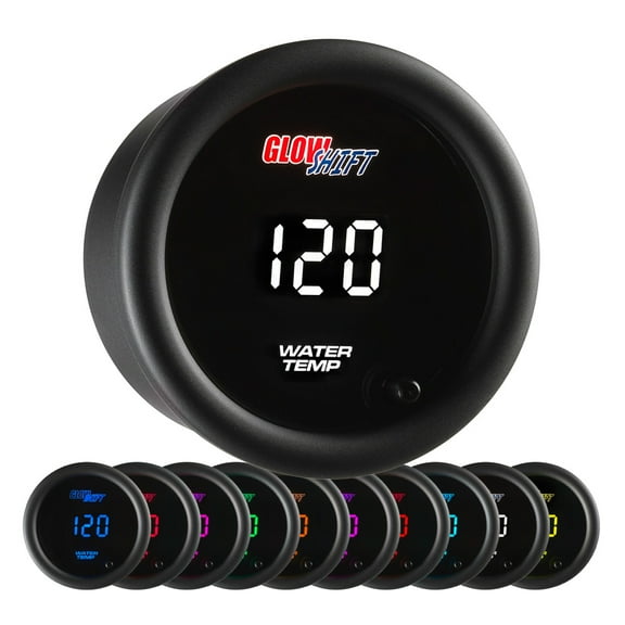 GlowShift | 2-1/16 (52mm) 10 Color Digital Series Water Temperature Gauge for Cars and Trucks